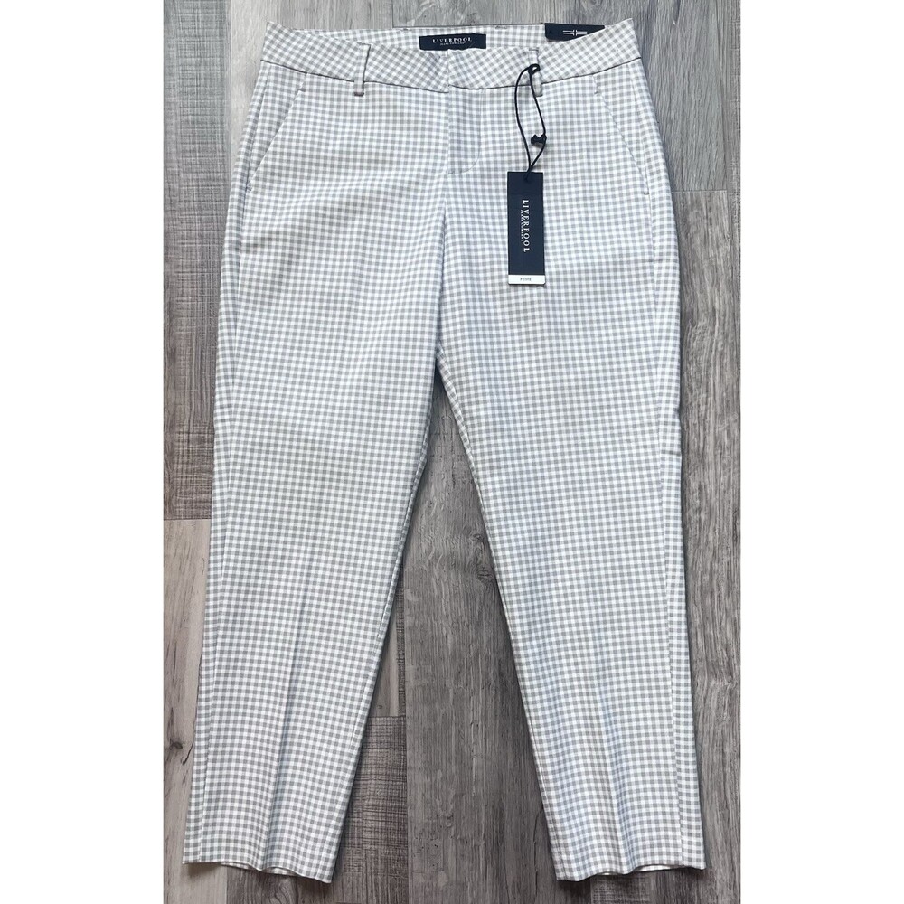 NWT Liverpool Kelsey Trouser Pants Grey Gingham Size 6P/28 Casual Career